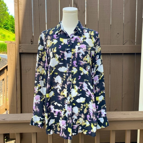 Watercolor Silk Boyfriend Shirt in Summer Plum from Banana Republic size small - Picture 11 of 14